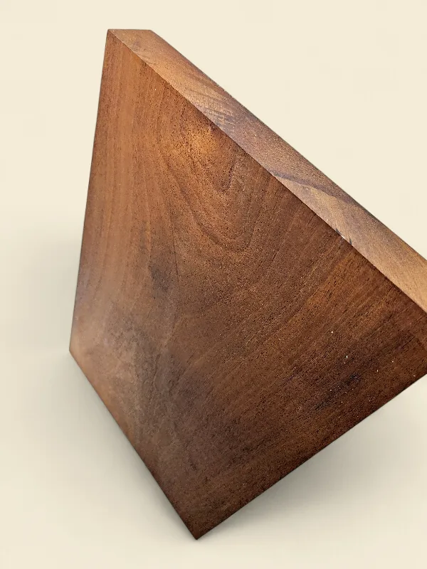 Old-growth Khaya Mahogany guitar body blank angled view showing thickness