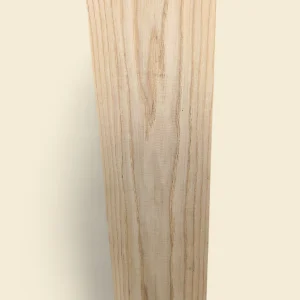 American Ash sawn board, dressed face showing pale straight grain, on linen background