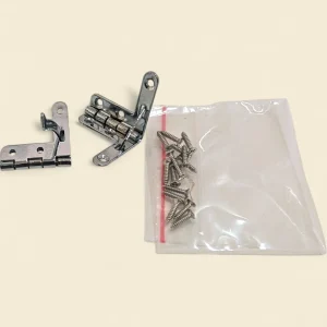 Pair of chrome plated 30mm x 30mm quadrant hinges with stay and bag of screws