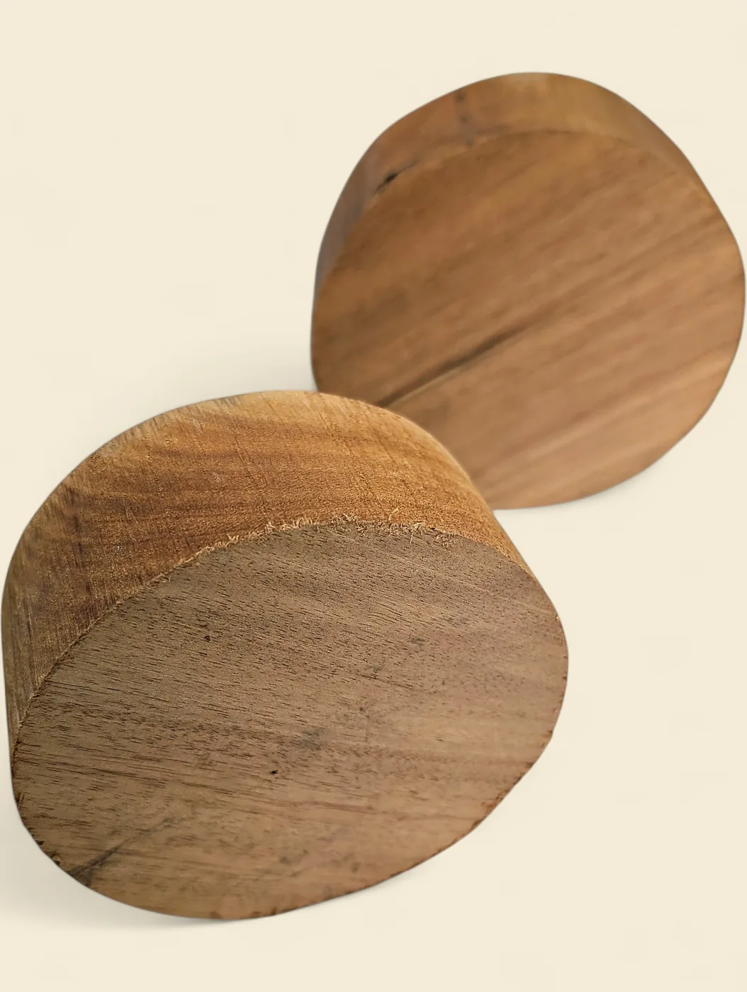 Queensland Maple bowl blank, 110mm diameter - face detail showing grain and figure, on linen backdrop