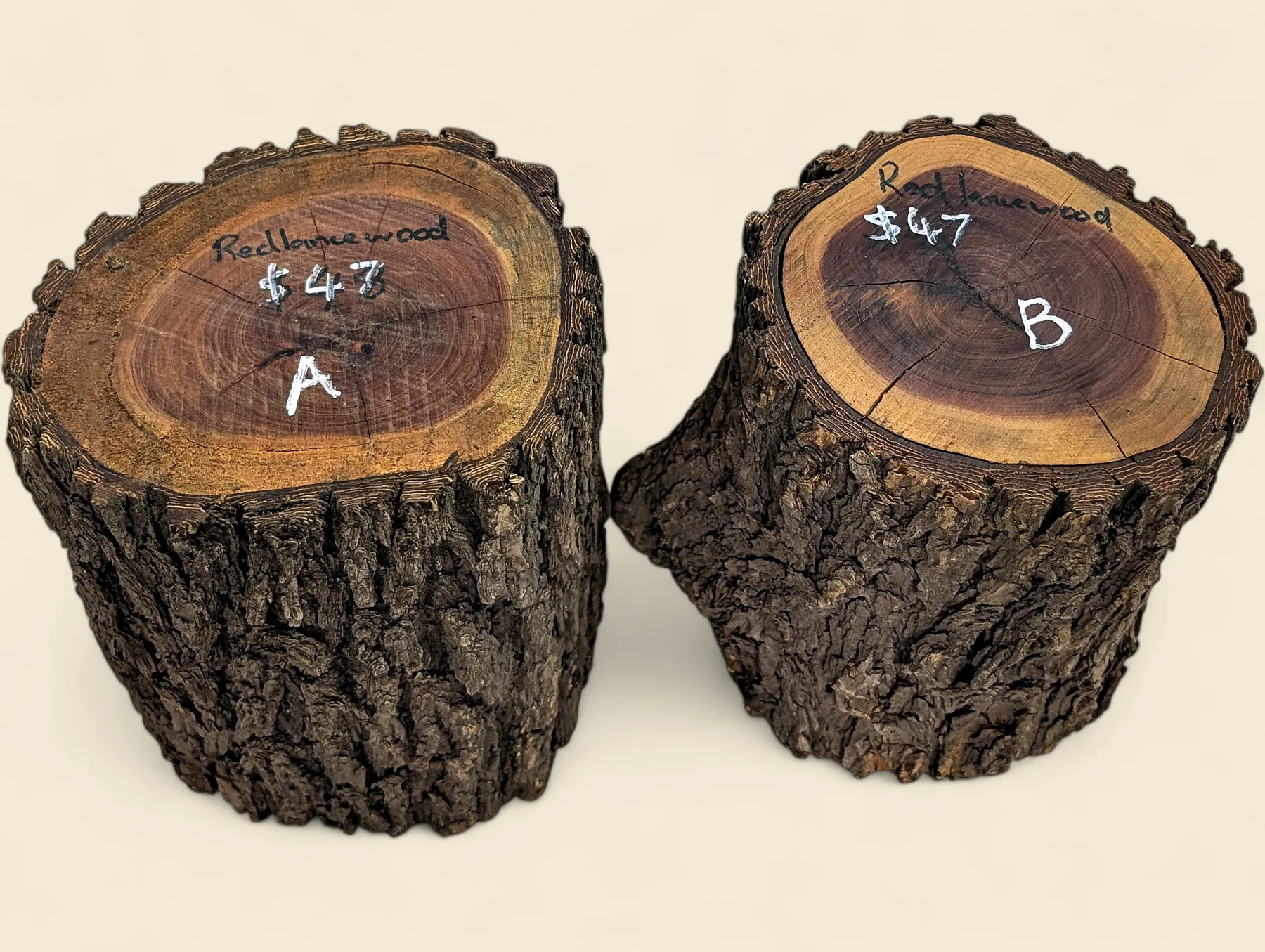 Red Lancewood turning log, natural round with bark, Trend Timbers Reserve Selection