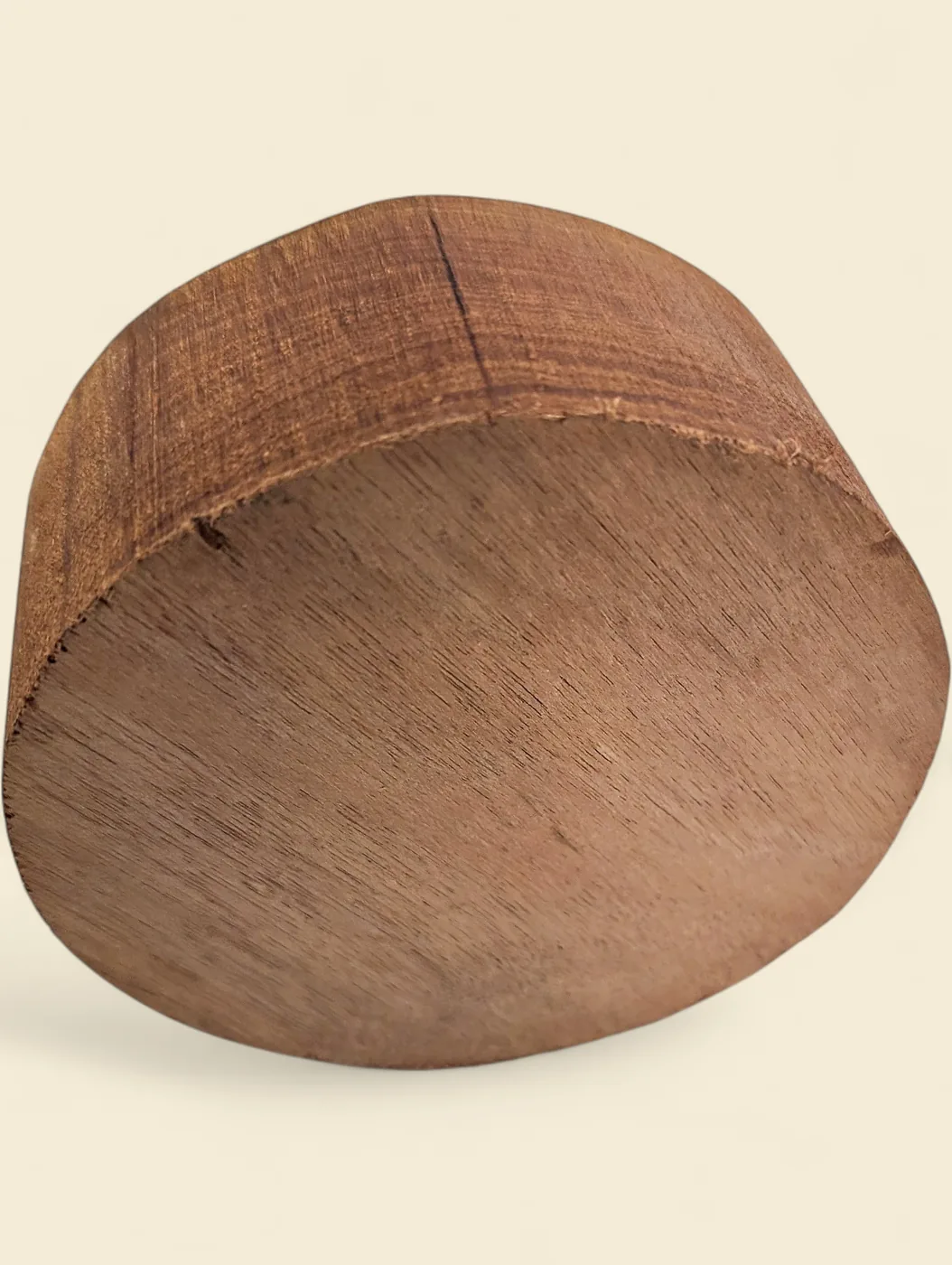 Rose Butternut bowl blank, 115mm diameter on linen backdrop - Trend Timbers Trend Reserve