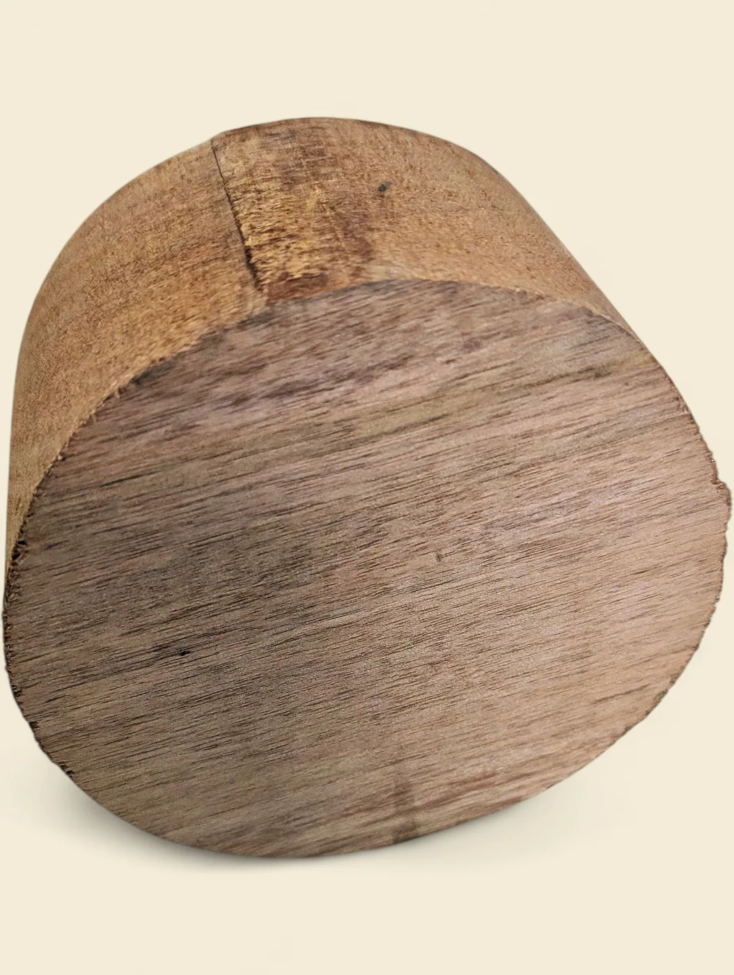 Rose Butternut bowl blank, 120mm diameter on linen backdrop - Trend Timbers Trend Reserve