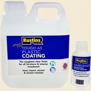 Rustins Tough as Plastic Coating 1L pack with hardener bottle