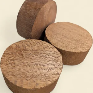 Satin Oak bowl blank, 115mm diameter on linen backdrop - Trend Timbers Trend Reserve