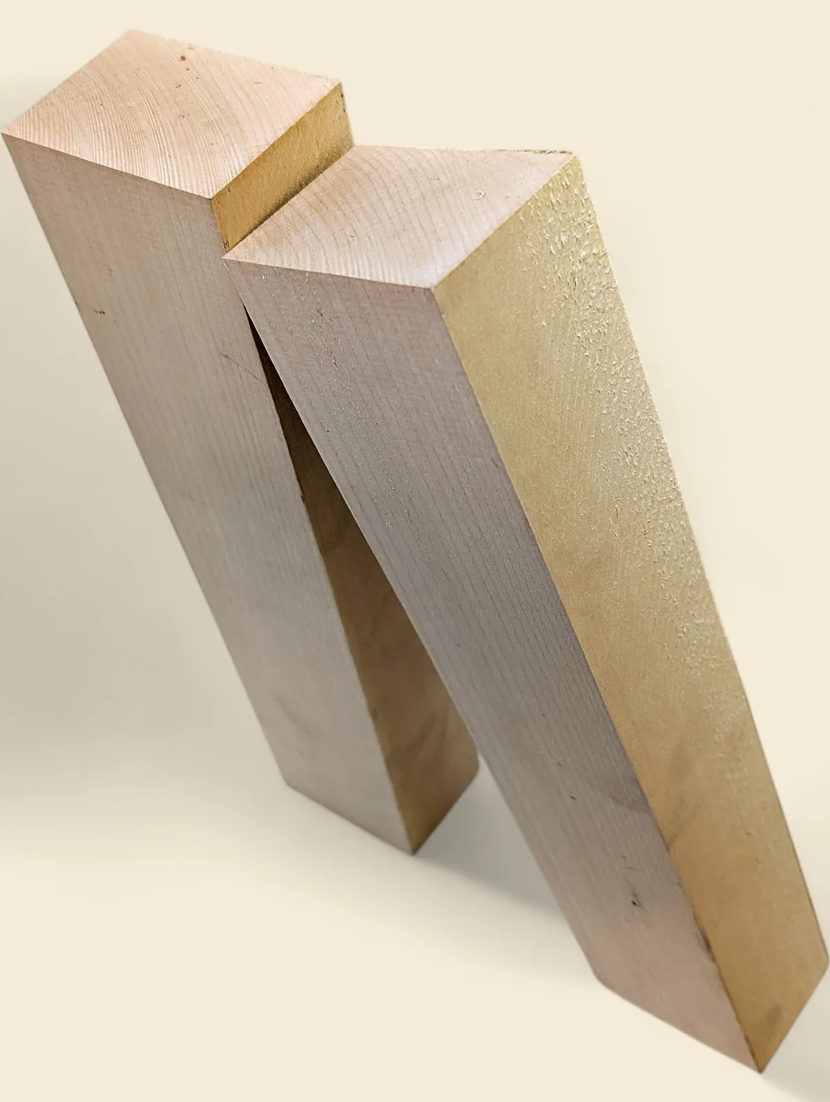 Sycamore turning blanks, 45 x 45 x 300mm square spindle stock on linen background
