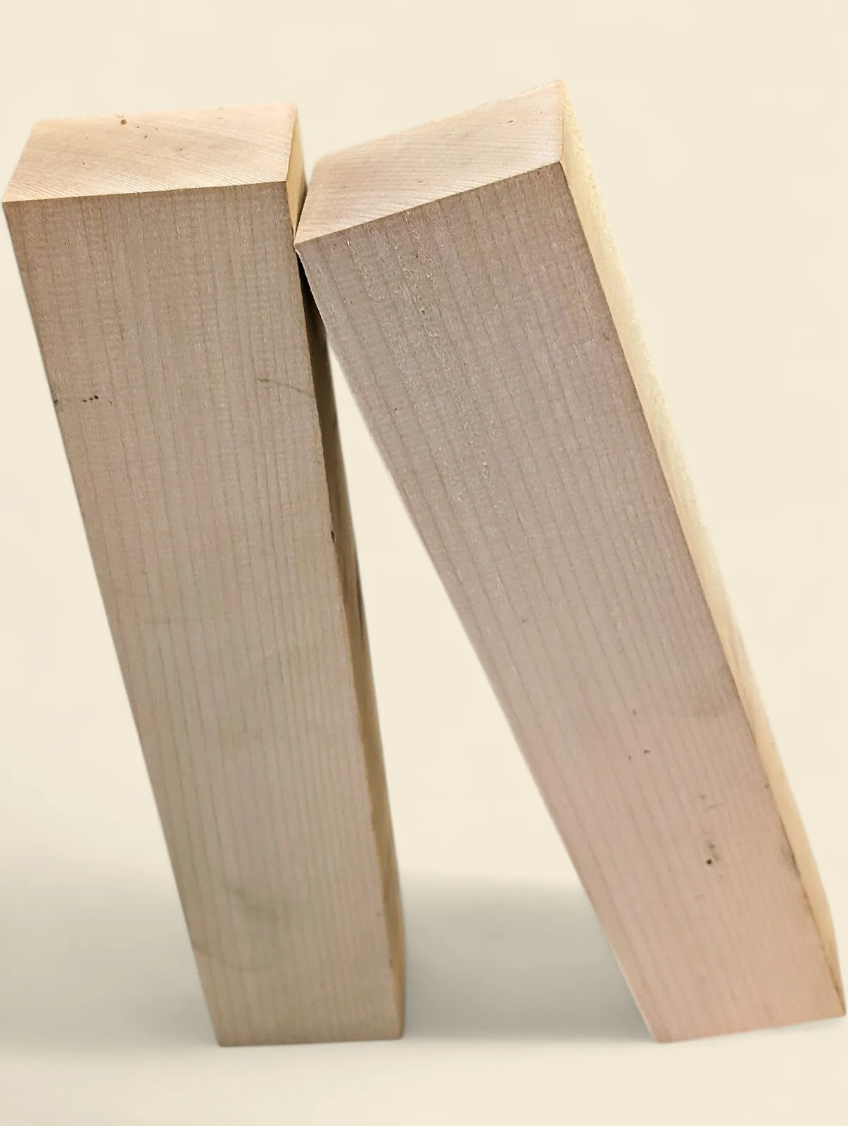 Sycamore square spindle turning blanks on linen background