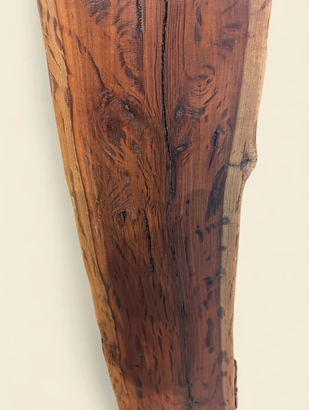 Buloke dressed live edge slab C, 200 x 22 x 1300mm - face detail showing grain and ray fleck - Trend Timbers