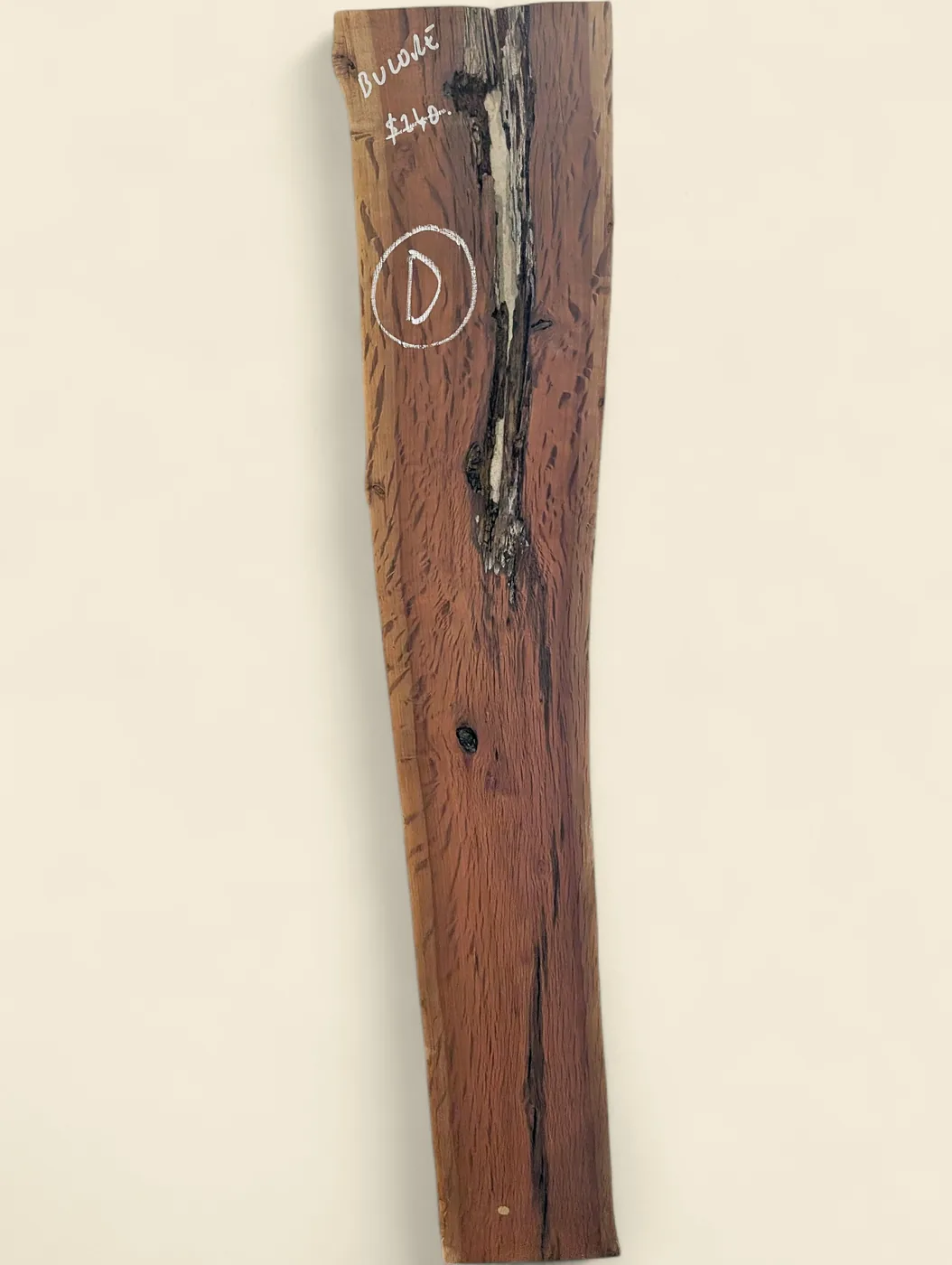 Buloke dressed live edge slab D, 240 x 22 x 1500mm - full board, marked face - Trend Timbers