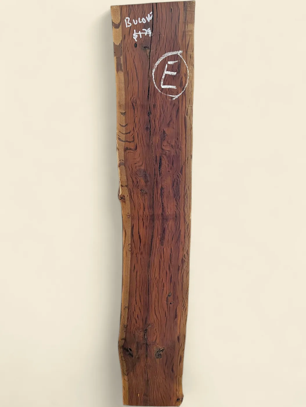 Buloke dressed live edge slab E, 200 x 22 x 1300mm - full board, marked face - Trend Timbers
