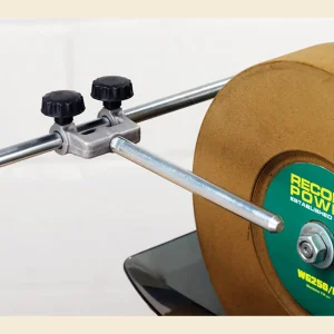 Record Power Side Wheel Sharpening Jig mounted on a WG250 wet stone sharpening system